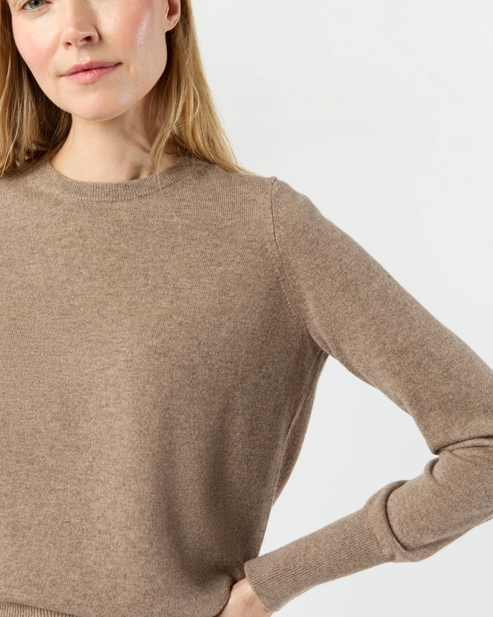 Kit Crewneck Sweater in Heather Mocha Cashmere sold by Mashburn product image thumbnail 2