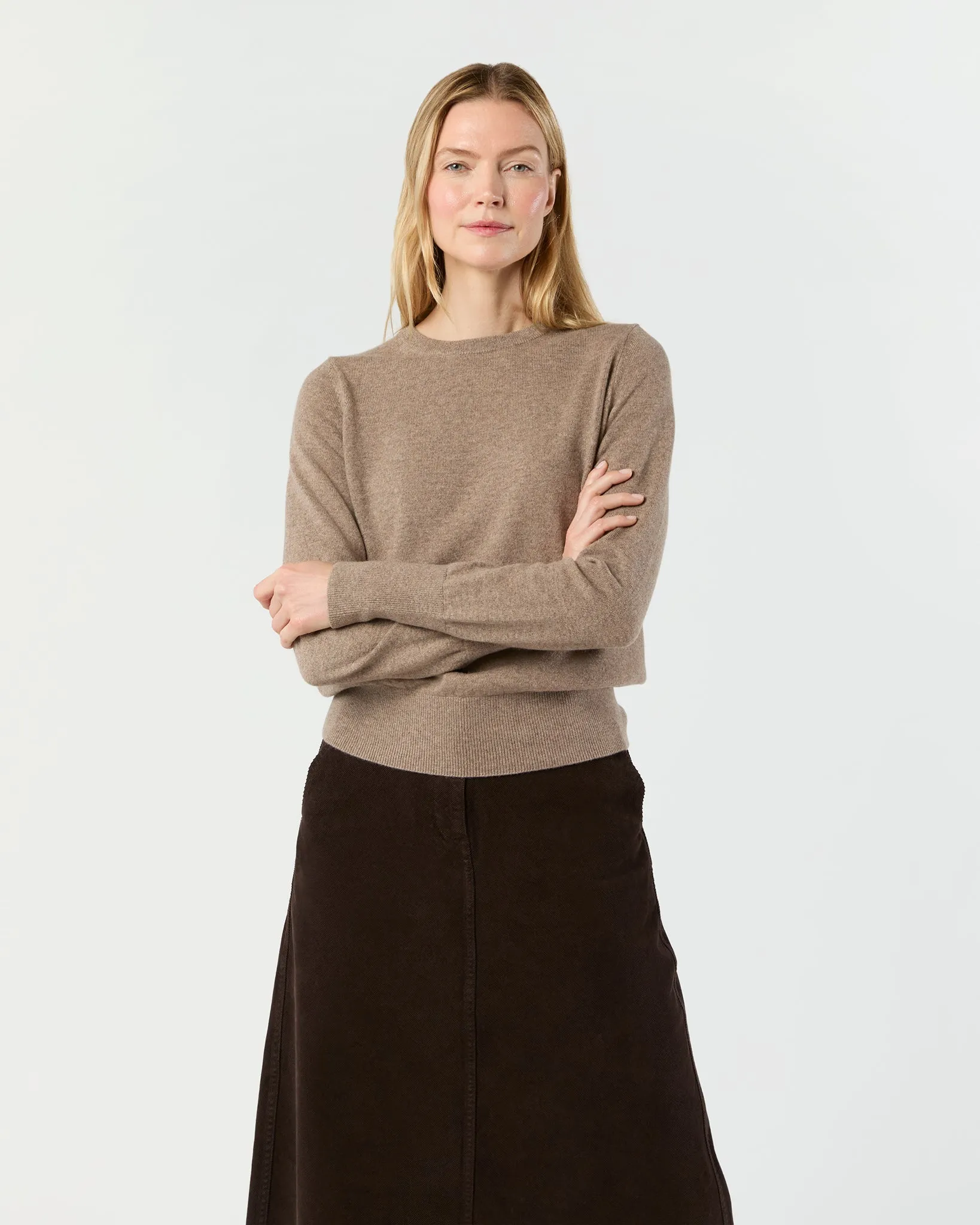 Kit Crewneck Sweater in Heather Mocha Cashmere sold by Mashburn