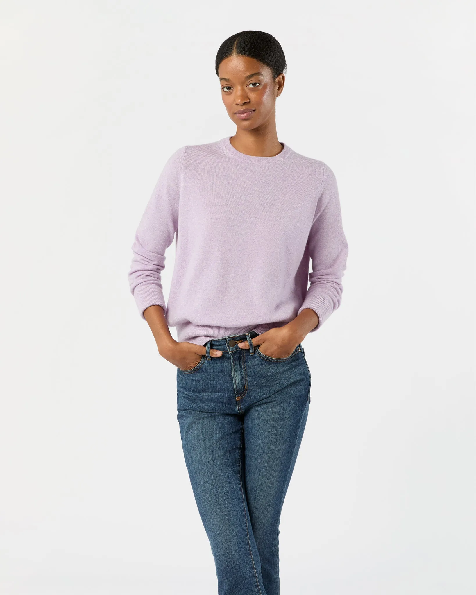 Kit Crewneck Sweater in Heather Lavender Cashmere sold by Mashburn