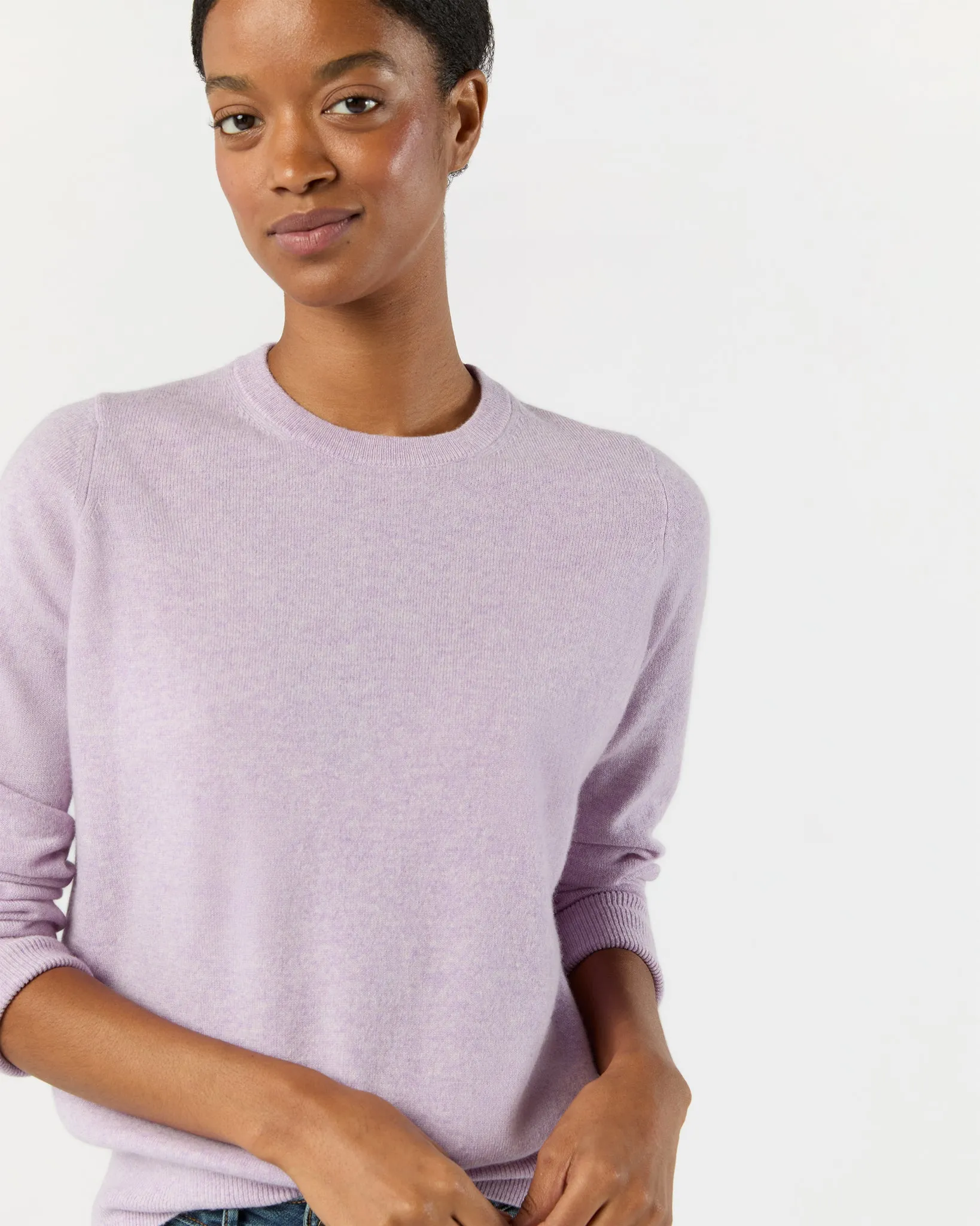 Kit Crewneck Sweater in Heather Lavender Cashmere sold by Mashburn product image thumbnail 4