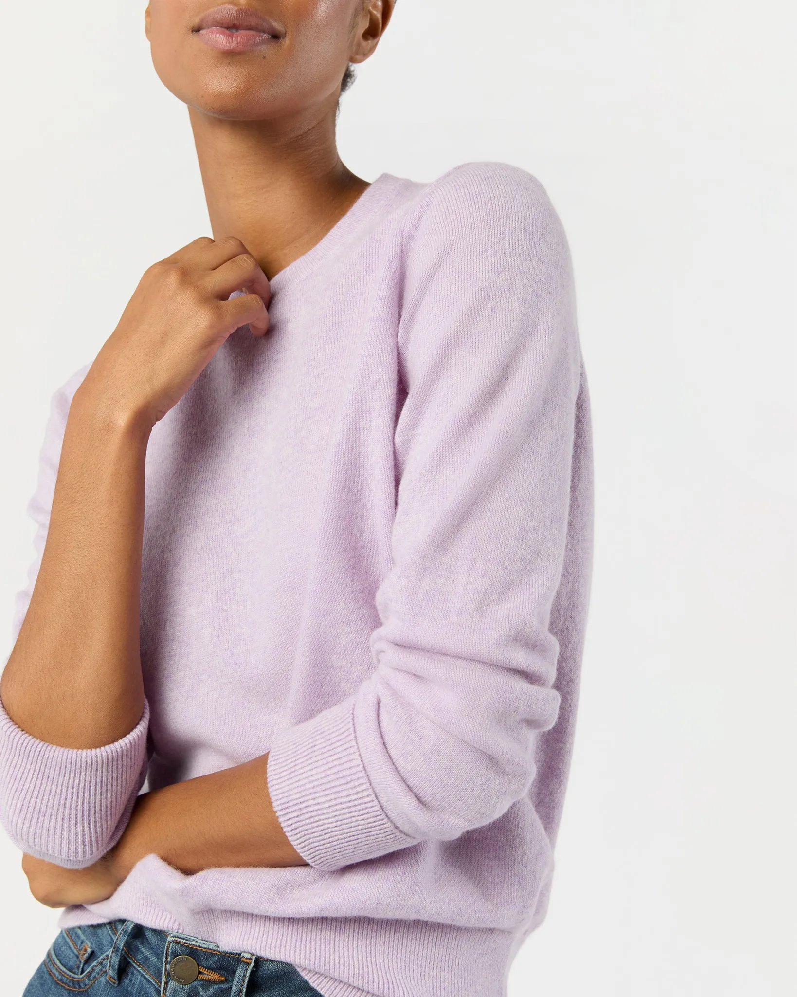 Kit Crewneck Sweater in Heather Lavender Cashmere sold by Mashburn product image thumbnail 2