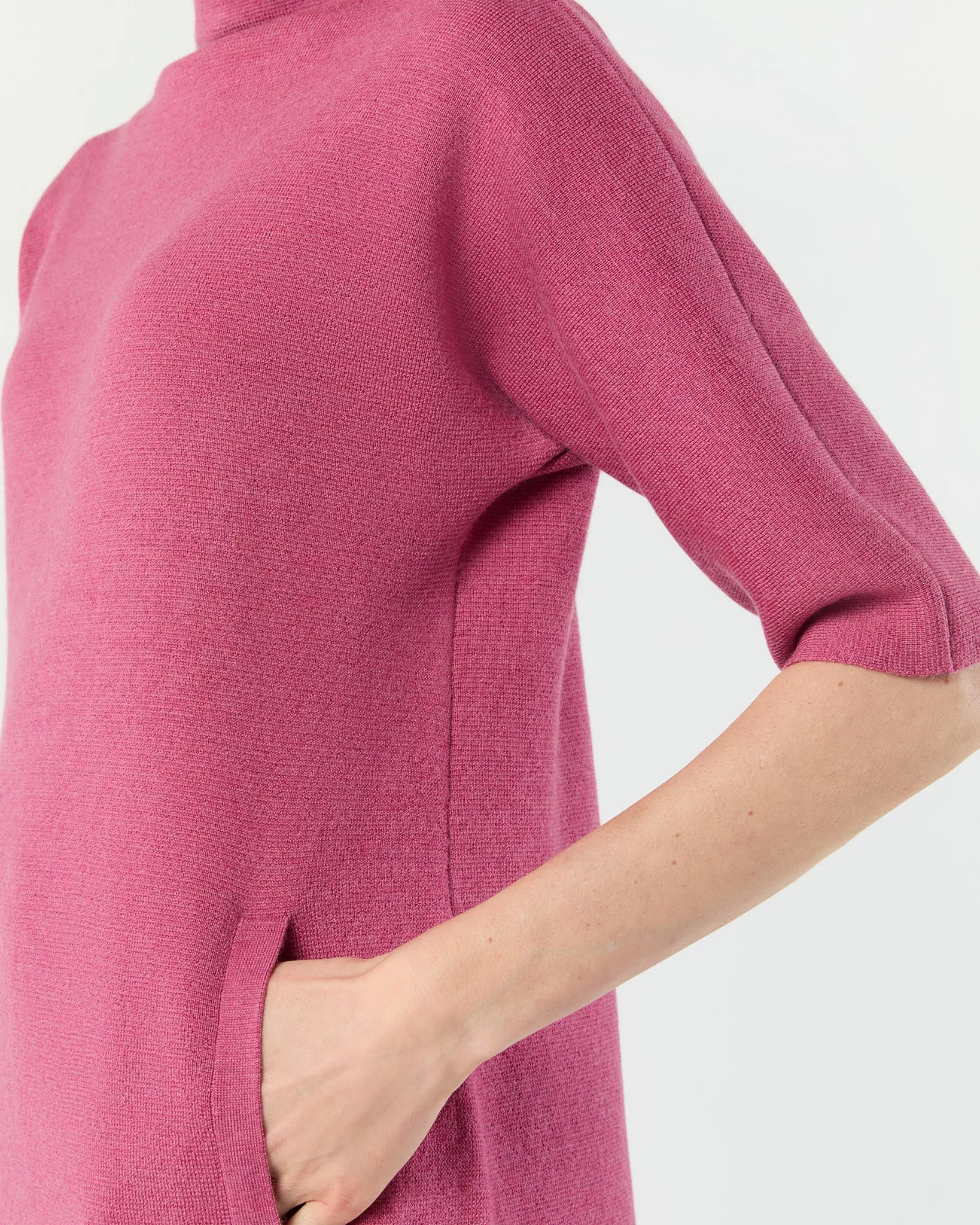 Rowan Short-Sleeved Funnel-Neck Dress in Heather Pink Extra Fine Merino Wool sold by Mashburn product image thumbnail 4