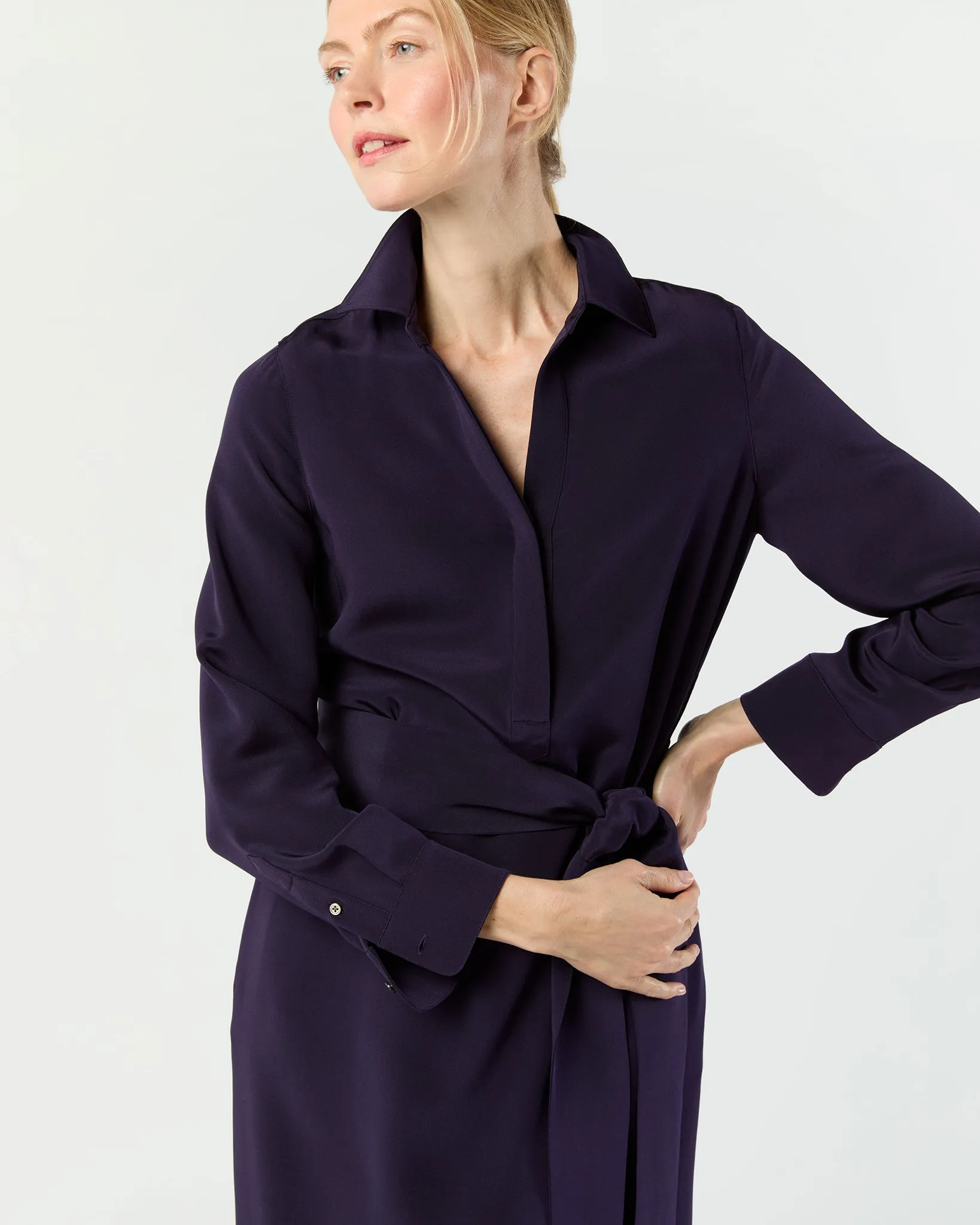 Piper Maxi Dress in Eggplant Silk Crepe de Chine sold by Mashburn product image thumbnail 2