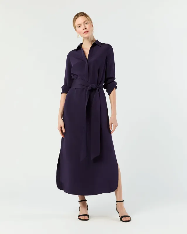 Piper Maxi Dress in Eggplant Silk Crepe de Chine sold by Mashburn