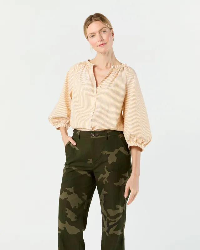 June Blouse in Gold/White Bengal Stripe Poplin sold by Mashburn