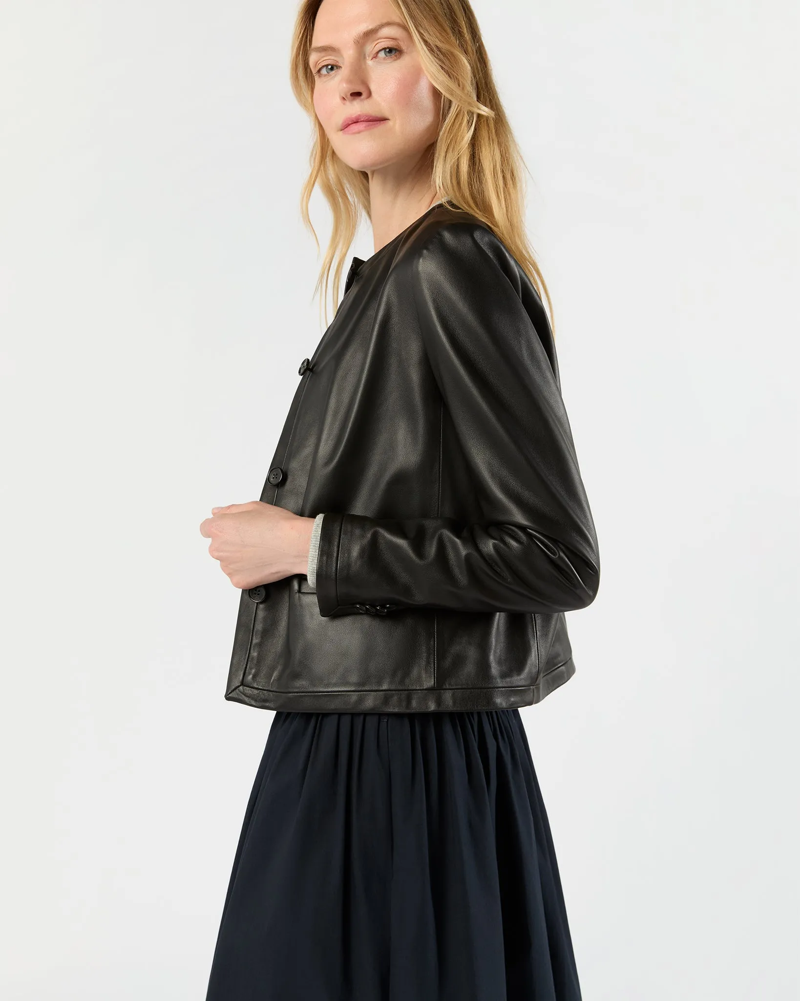 Megan Cardigan Jacket in Black Leather sold by Mashburn product image thumbnail 4