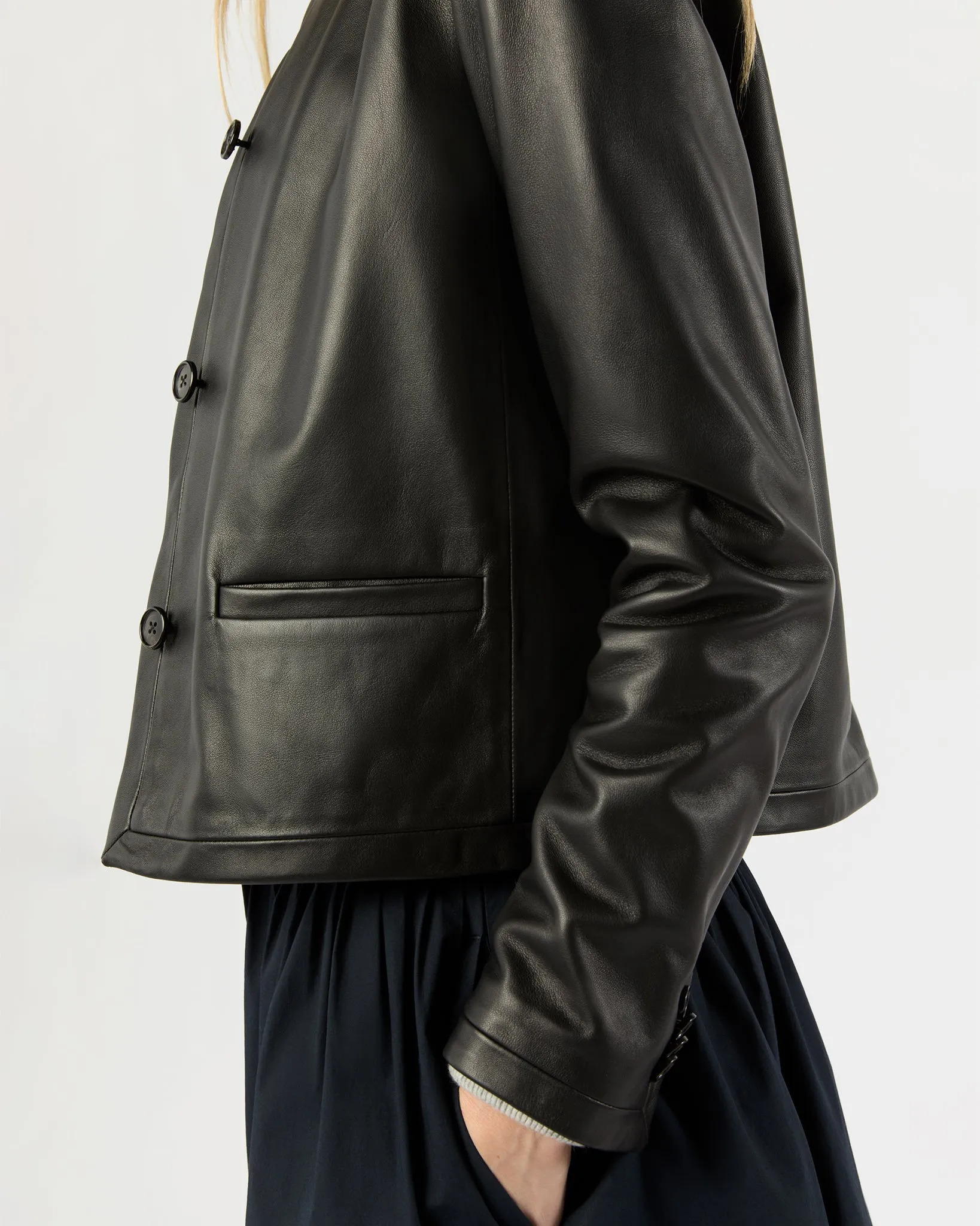 Megan Cardigan Jacket in Black Leather sold by Mashburn product image thumbnail 3