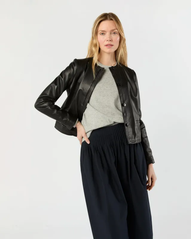 Megan Cardigan Jacket in Black Leather sold by Mashburn