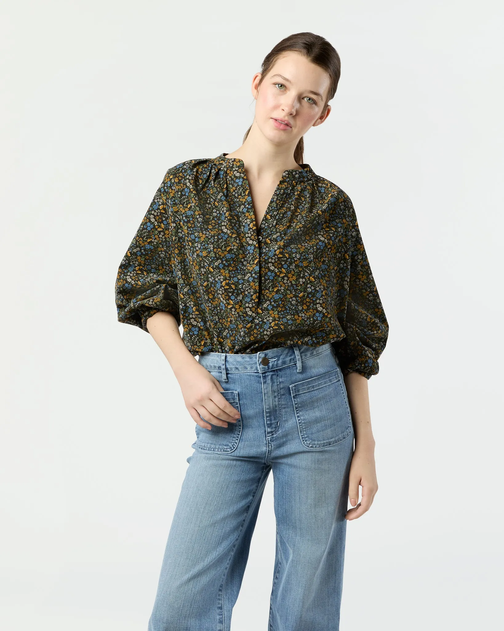 Sienna Top in Navy/Multi Flower Printed Cord sold by Mashburn product image thumbnail 2