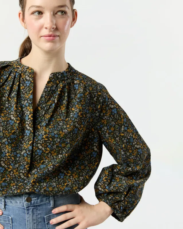 Sienna Top in Navy/Multi Flower Printed Cord sold by Mashburn