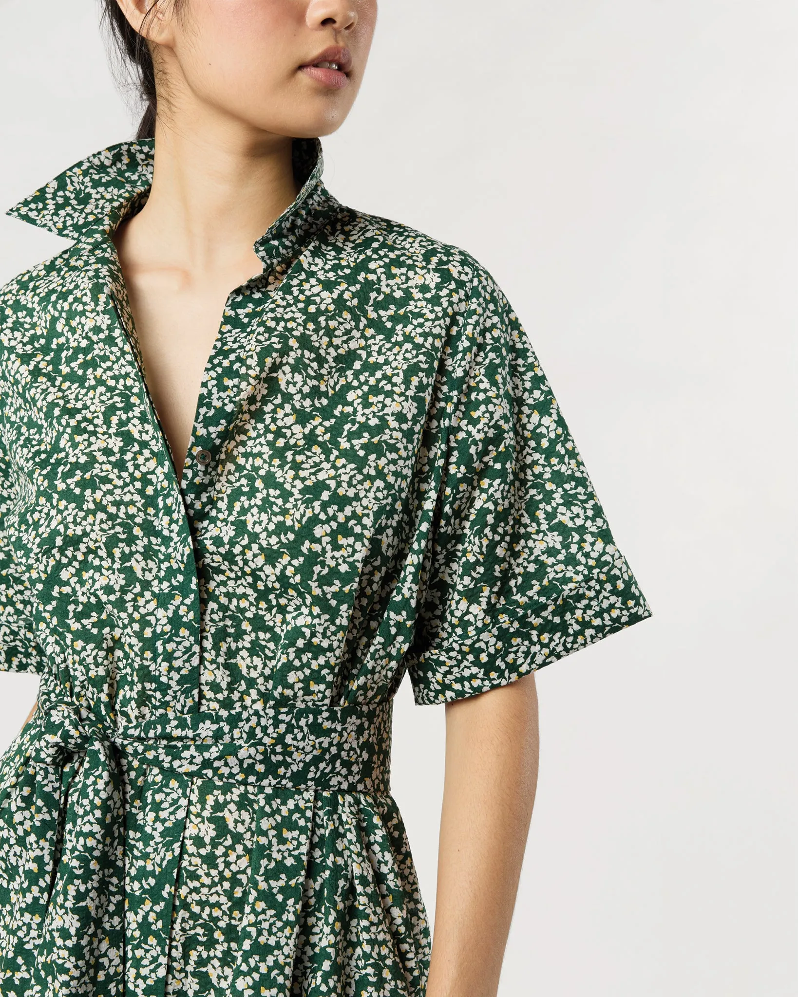 Nathalie Dress in Green/Yellow Floral Crinkle Cotton sold by Mashburn product image thumbnail 2