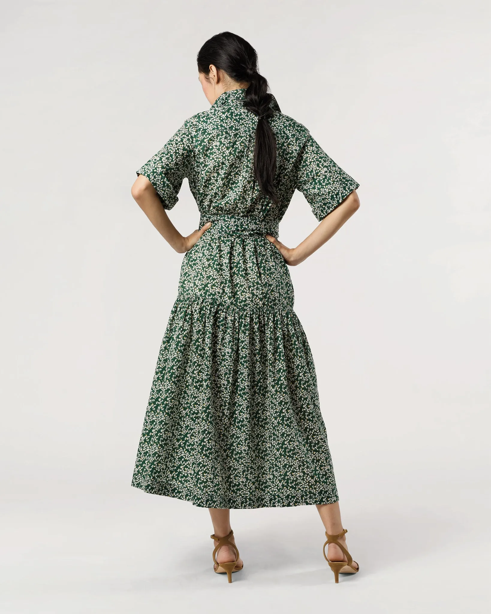 Nathalie Dress in Green/Yellow Floral Crinkle Cotton sold by Mashburn product image thumbnail 4