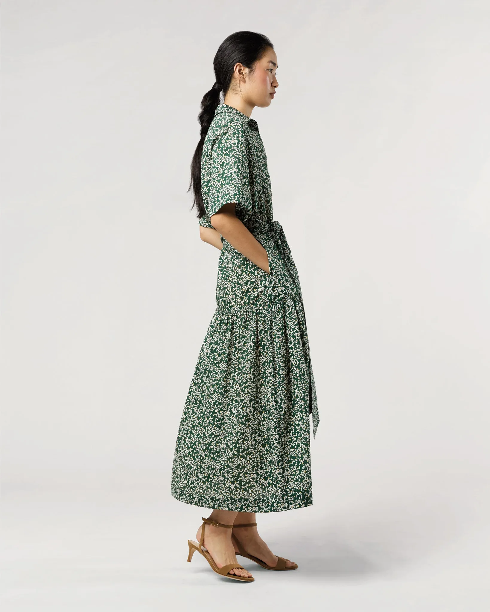Nathalie Dress in Green/Yellow Floral Crinkle Cotton sold by Mashburn product image thumbnail 5