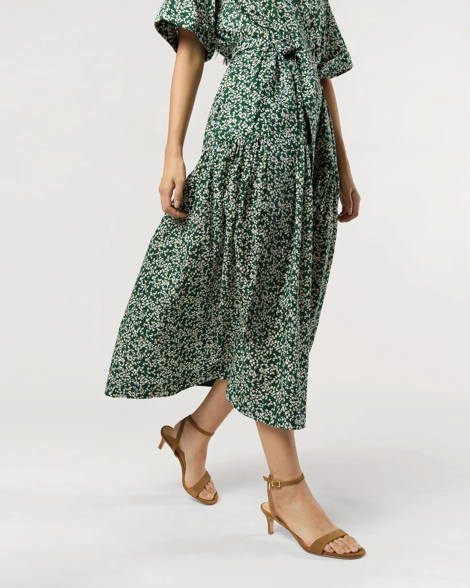 Nathalie Dress in Green/Yellow Floral Crinkle Cotton sold by Mashburn product image thumbnail 3