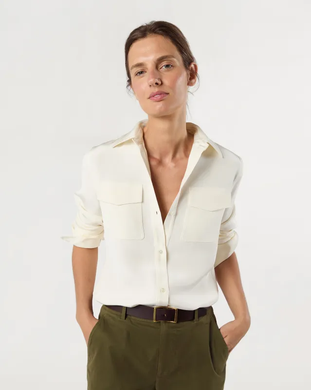 Hannah Blouse in Ivory Silk Crepe de Chine sold by Mashburn