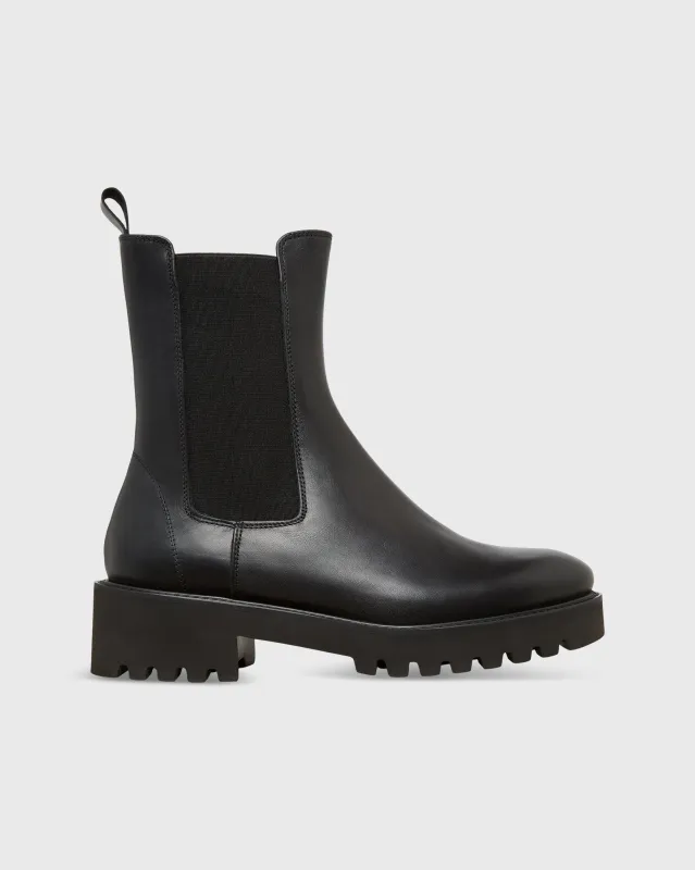 Tall Lug Sole Chelsea Boot in Black Leather sold by Mashburn