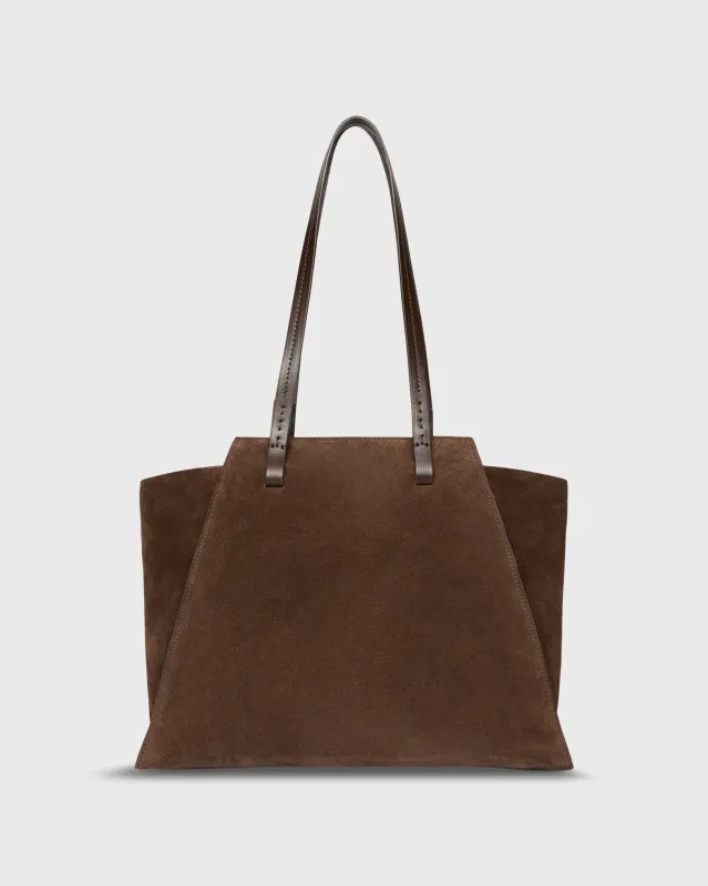 Evie Tote in Dark Brown Suede/Leather sold by Mashburn