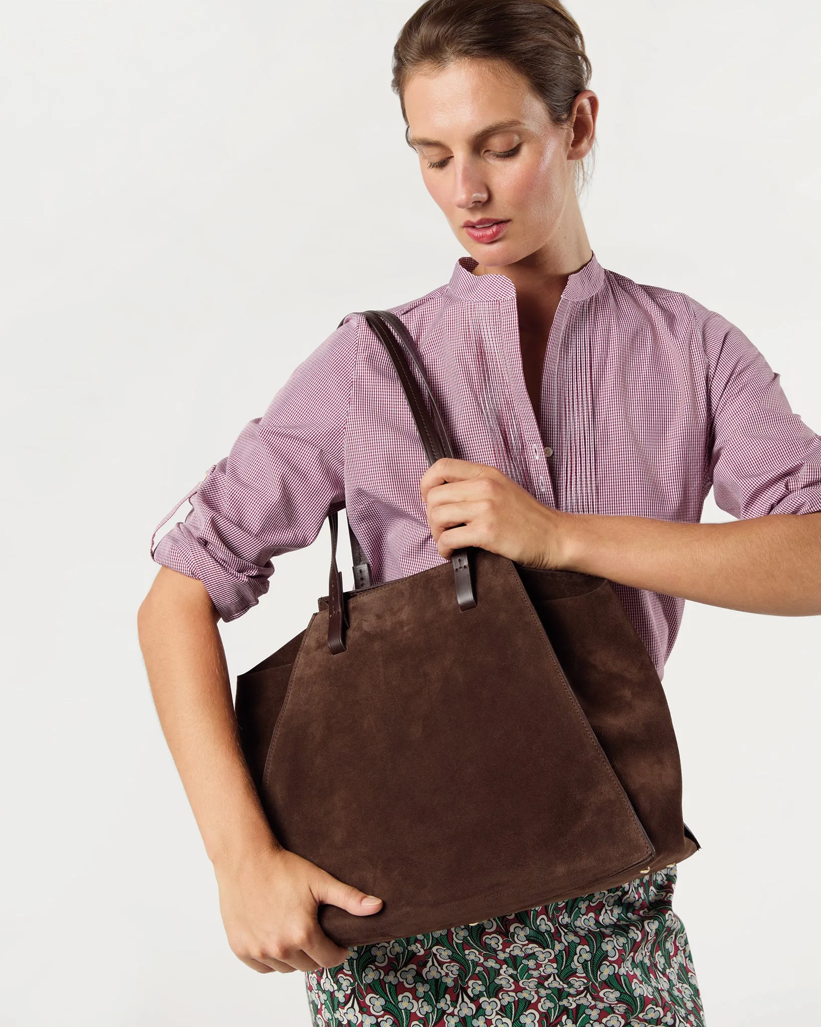 Evie Tote in Dark Brown Suede/Leather sold by Mashburn product image thumbnail 5