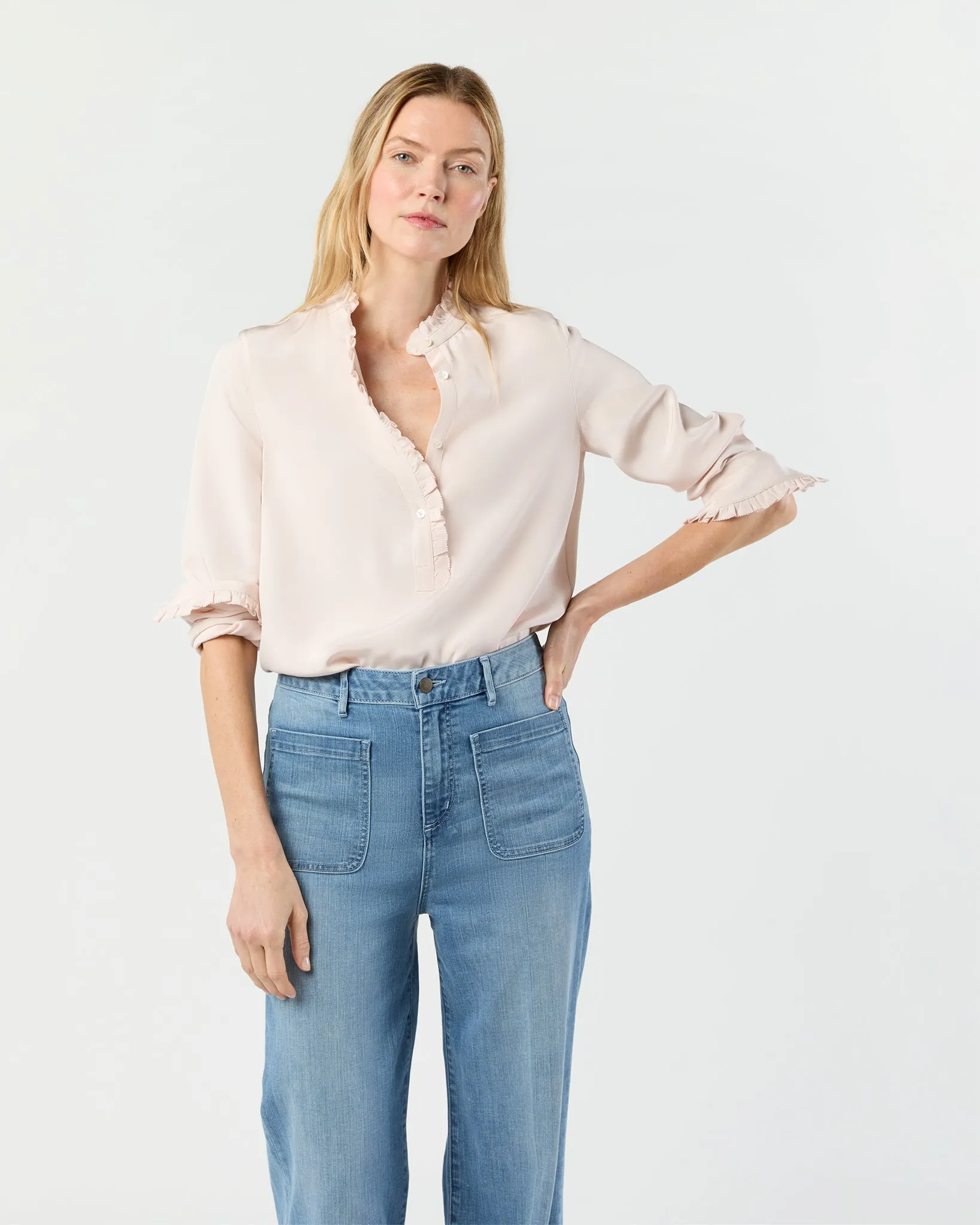 Frill Blouse in Pale Pink Silk Crepe de Chine sold by Mashburn product image thumbnail 2