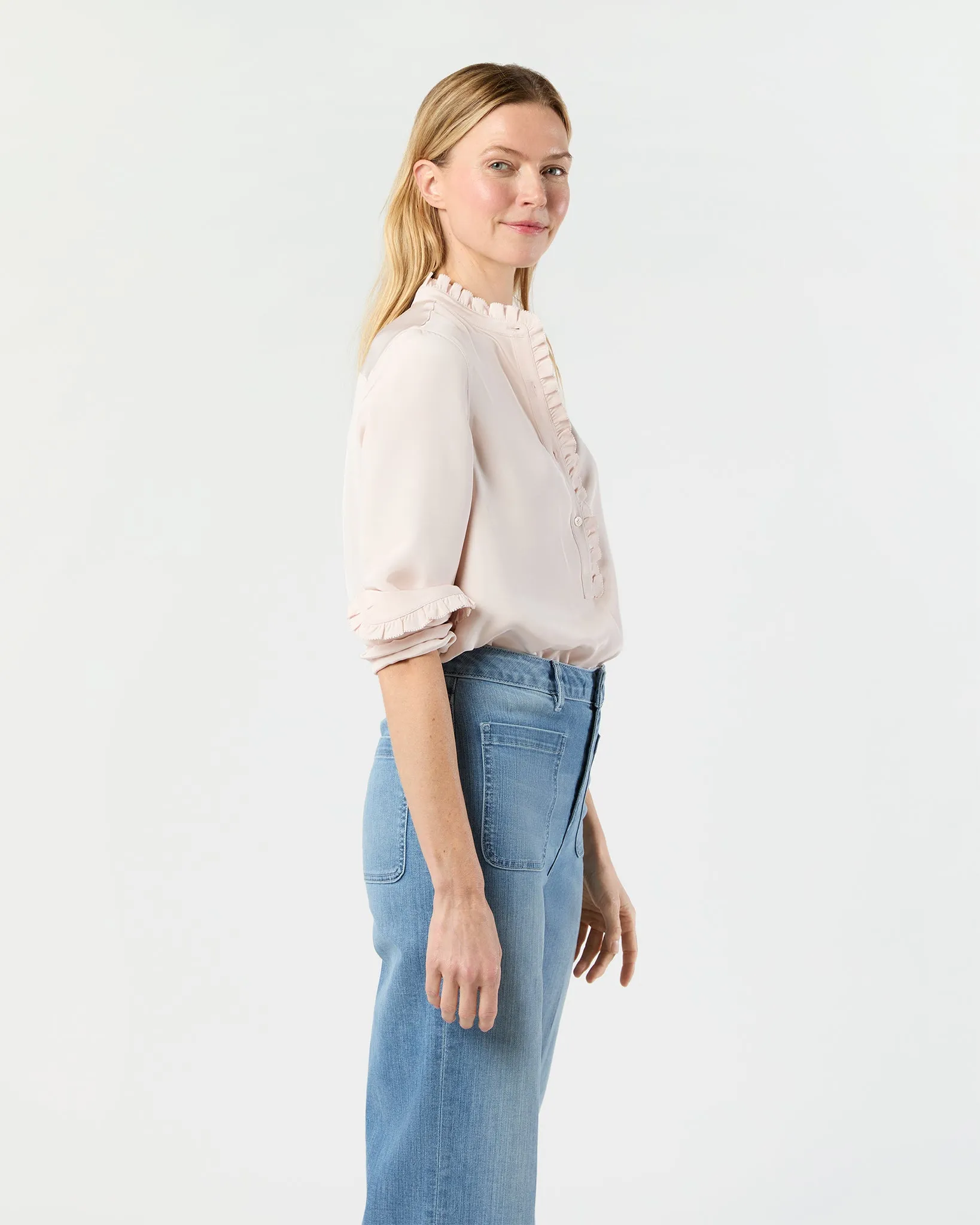 Frill Blouse in Pale Pink Silk Crepe de Chine sold by Mashburn product image thumbnail 4