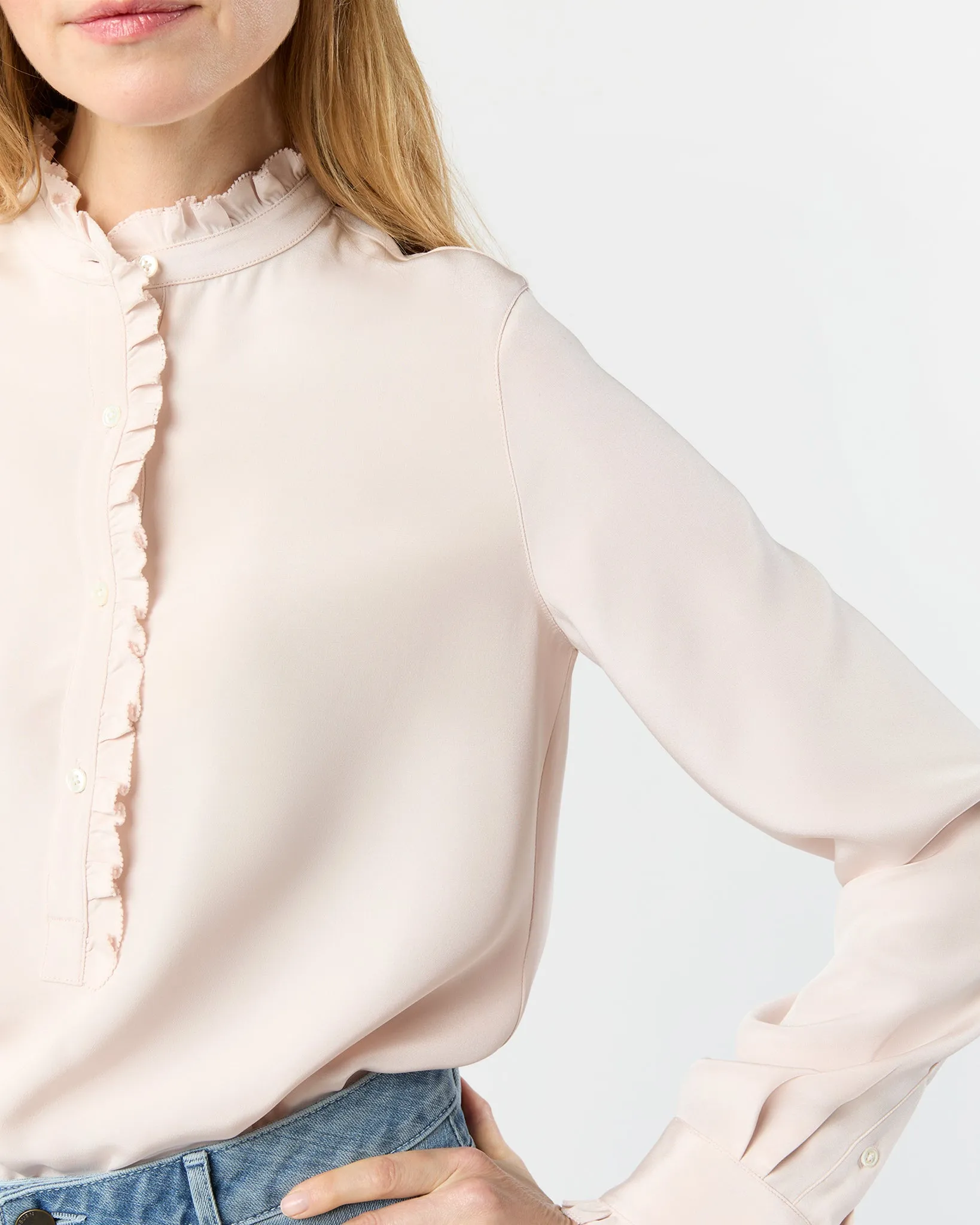 Frill Blouse in Pale Pink Silk Crepe de Chine sold by Mashburn product image thumbnail 3