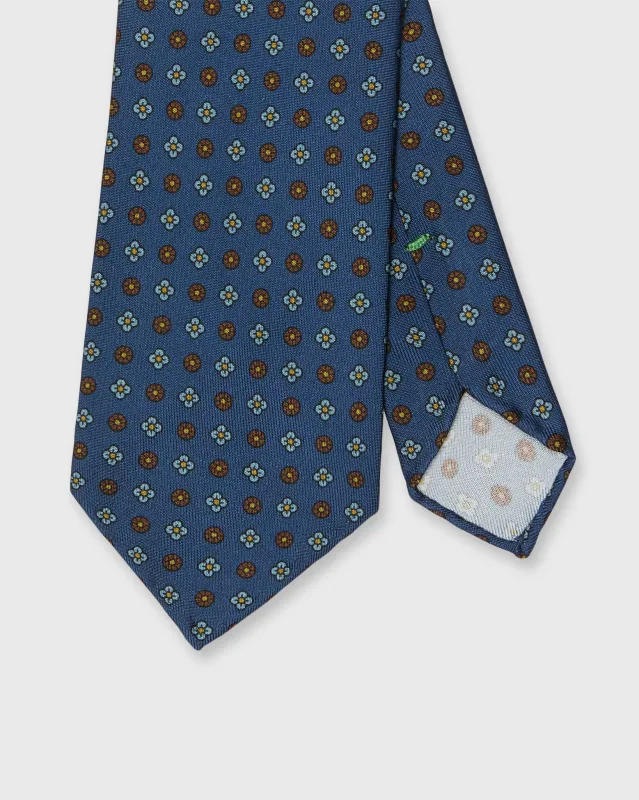 Silk Print Tie in Navy/Brown/Sky Flower sold by Mashburn