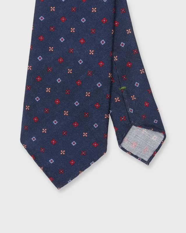 Wool Print Tie in Navy/Red/Gold Foulard sold by Mashburn
