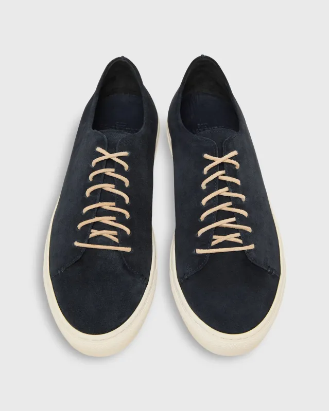 Low-Top Lace-Up Sneaker in Navy Suede sold by Mashburn
