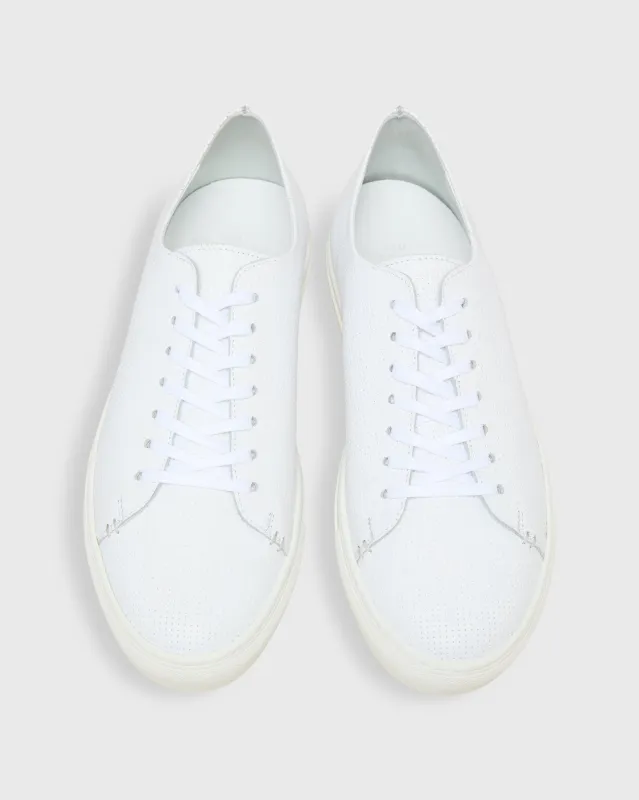 Low-Top Lace-Up Sneaker in White Perforated Leather sold by Mashburn