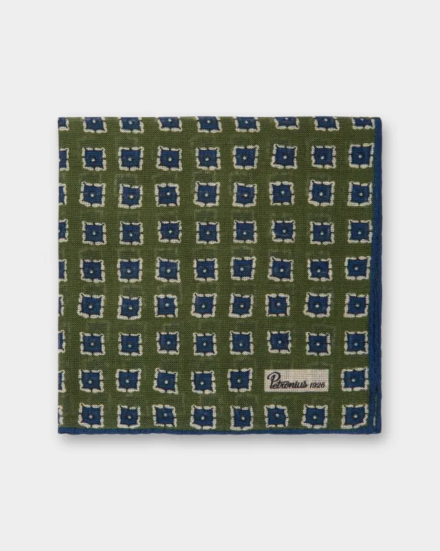 Wool/Silk Pocket Square in Olive/Navy/Bone Square sold by Mashburn
