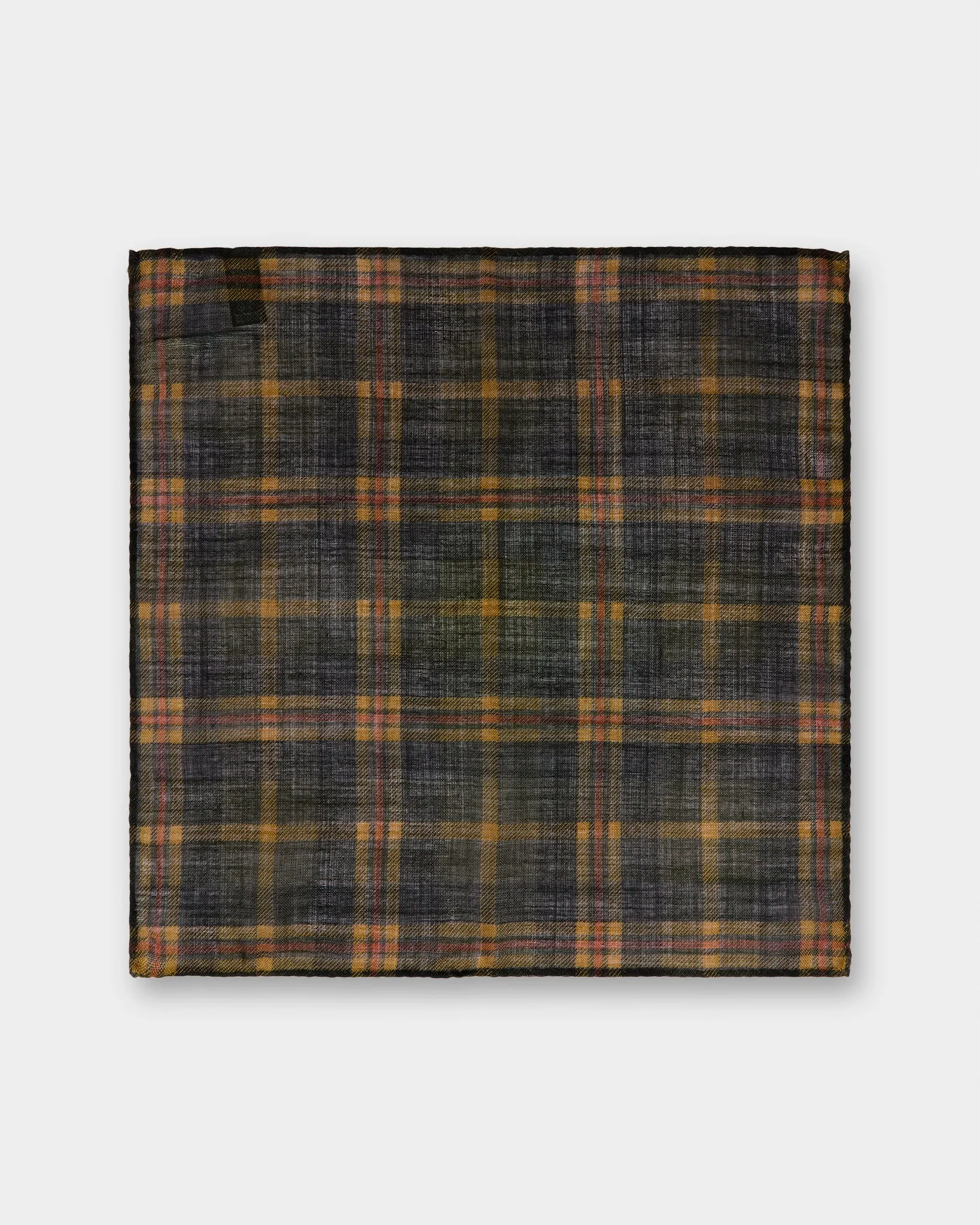 Wool/Silk Pocket Square in Midnight/Gold/Orange Plaid sold by Mashburn product image thumbnail 2