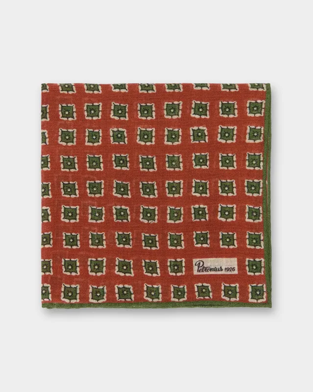 Wool/Silk Pocket Square in Tomato/Olive/Bone Square sold by Mashburn