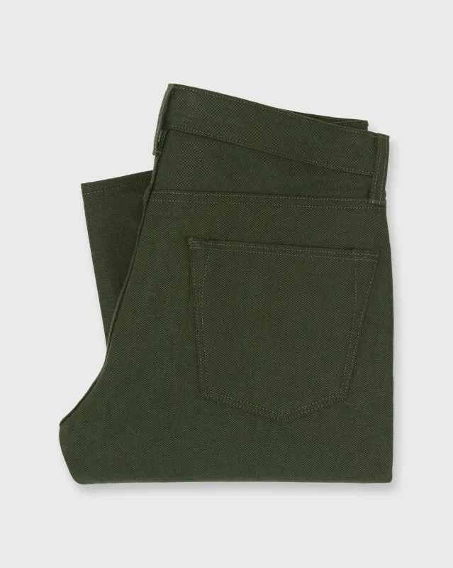 Slim Straight Jean in Olive Selvedge Denim sold by Mashburn