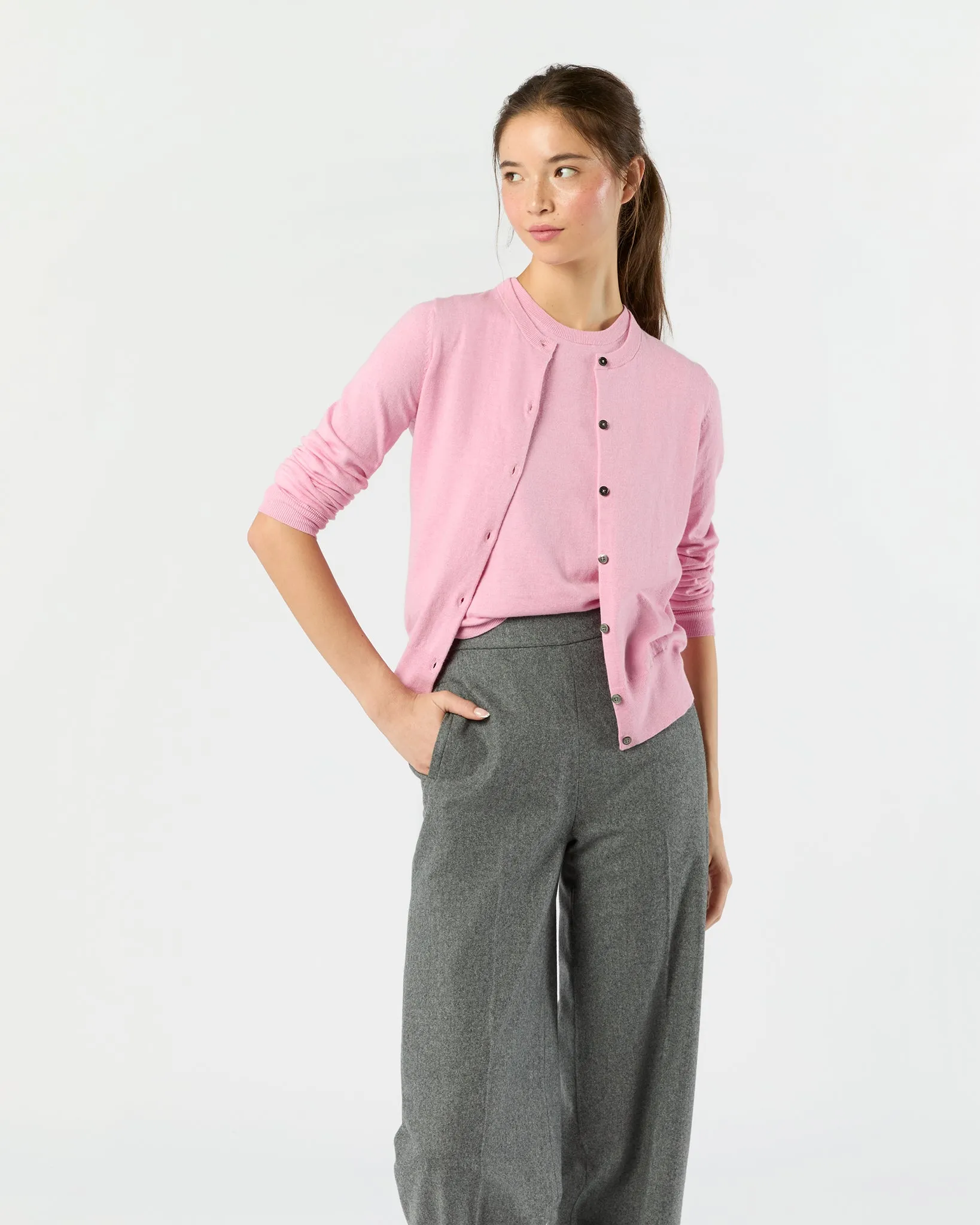 Rosie Cardigan in Heather Rose Cotton/Silk Yarn sold by Mashburn product image thumbnail 3