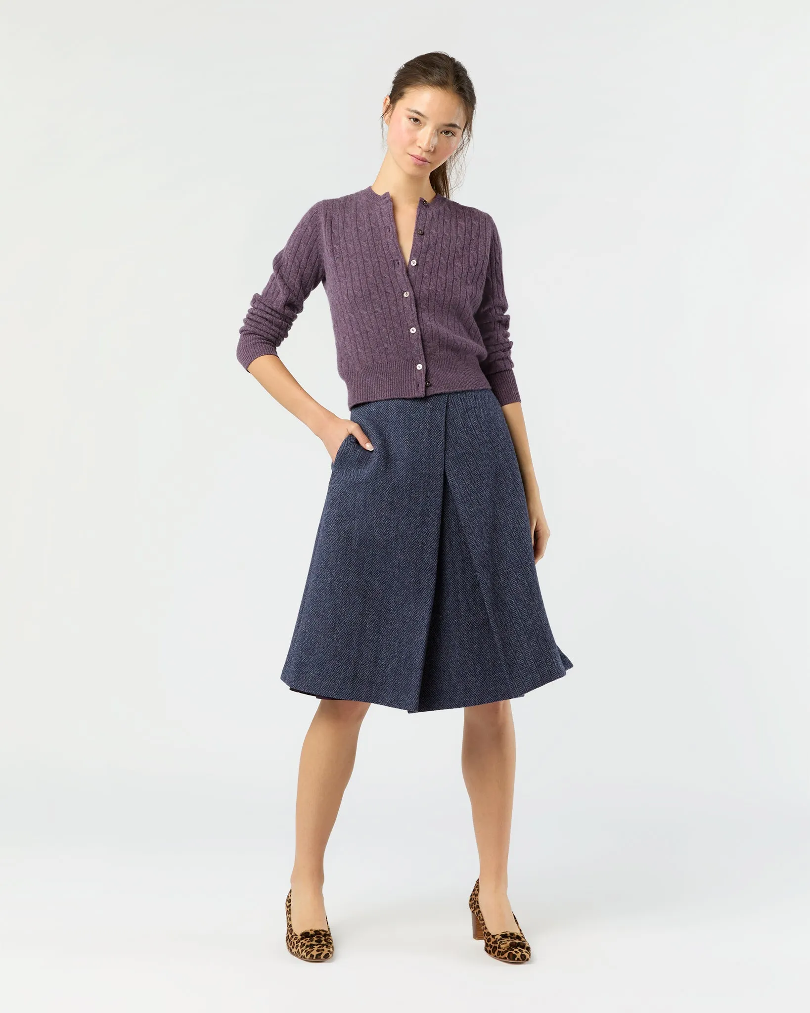 Rosie Cable Cardigan in Heather Eggplant Cashmere sold by Mashburn product image thumbnail 3