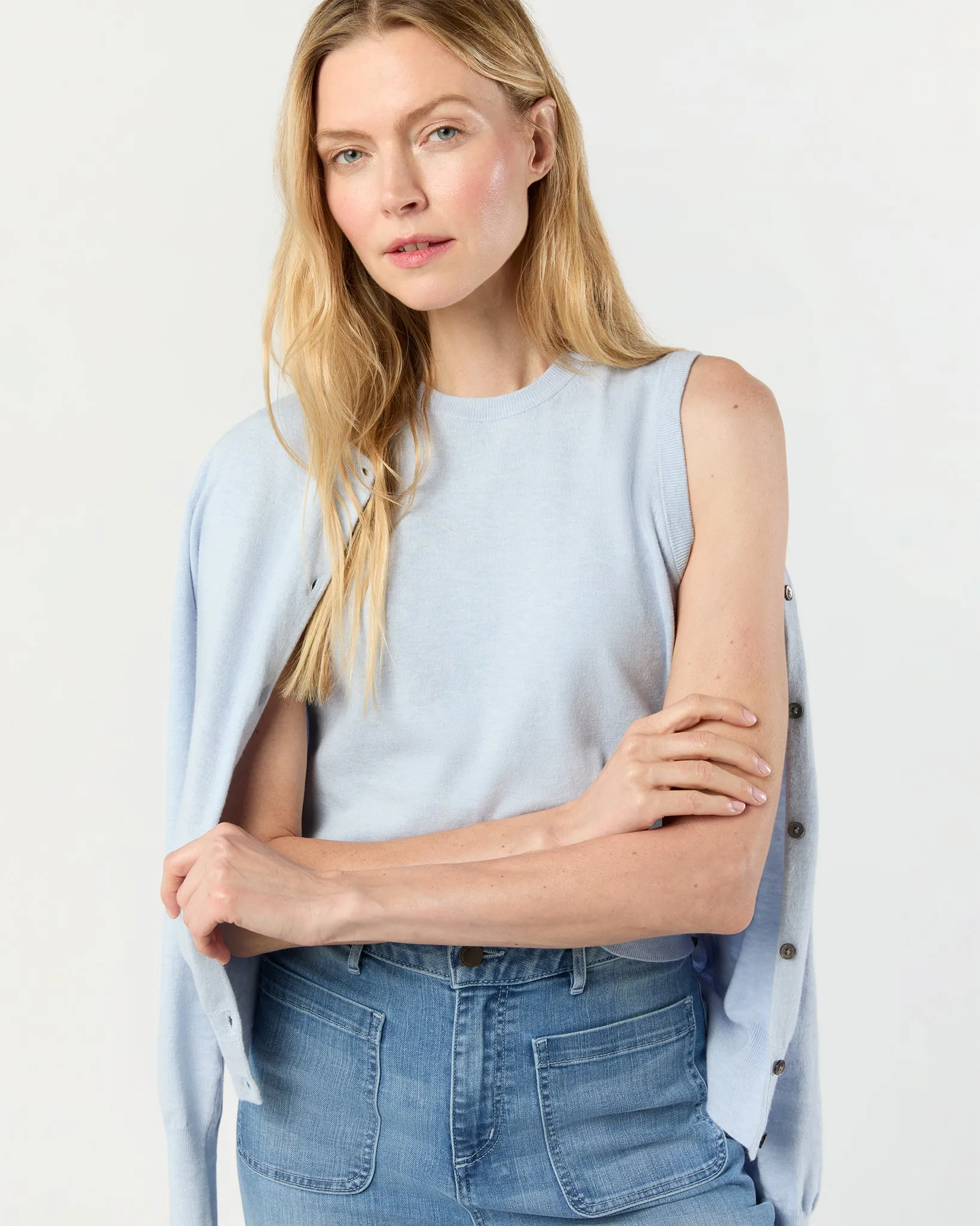Rosie Shell in Heather Sky Cotton/Silk sold by Mashburn