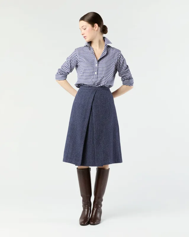 Preston Skirt in Eggplant Herringbone Harris Tweed sold by Mashburn