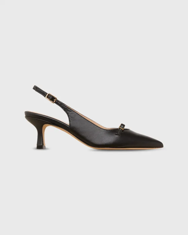 Buckle Slingback Kitten Heel in Black Leather sold by Mashburn