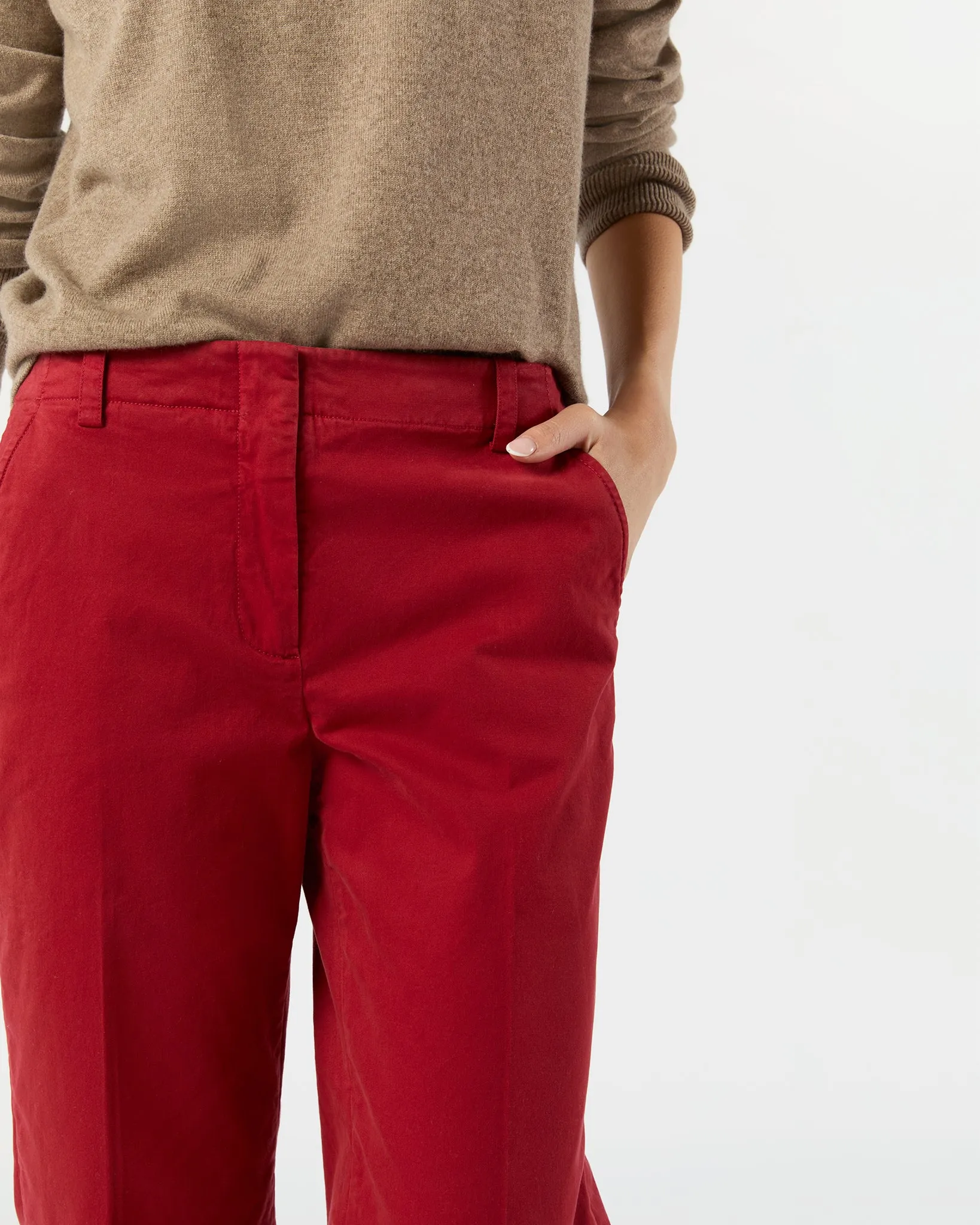 Frankie Cropped Pant in Red Stretch Twill sold by Mashburn product image thumbnail 4