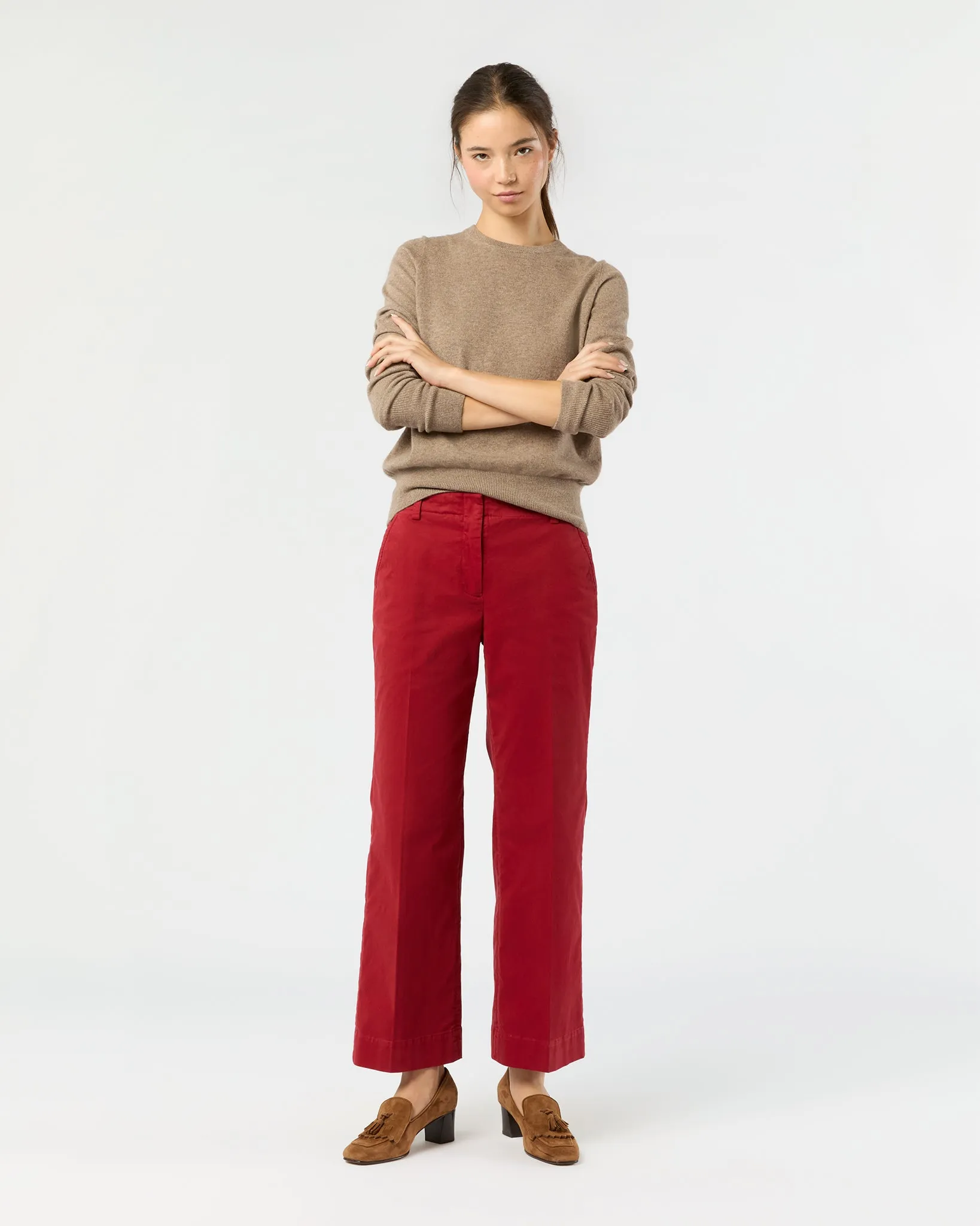 Frankie Cropped Pant in Red Stretch Twill sold by Mashburn