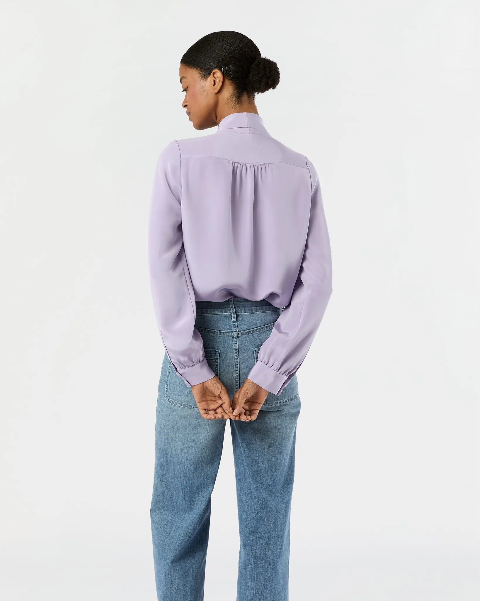 Tie-Neck Blouse in Lavender Silk Crepe de Chine sold by Mashburn product image thumbnail 4