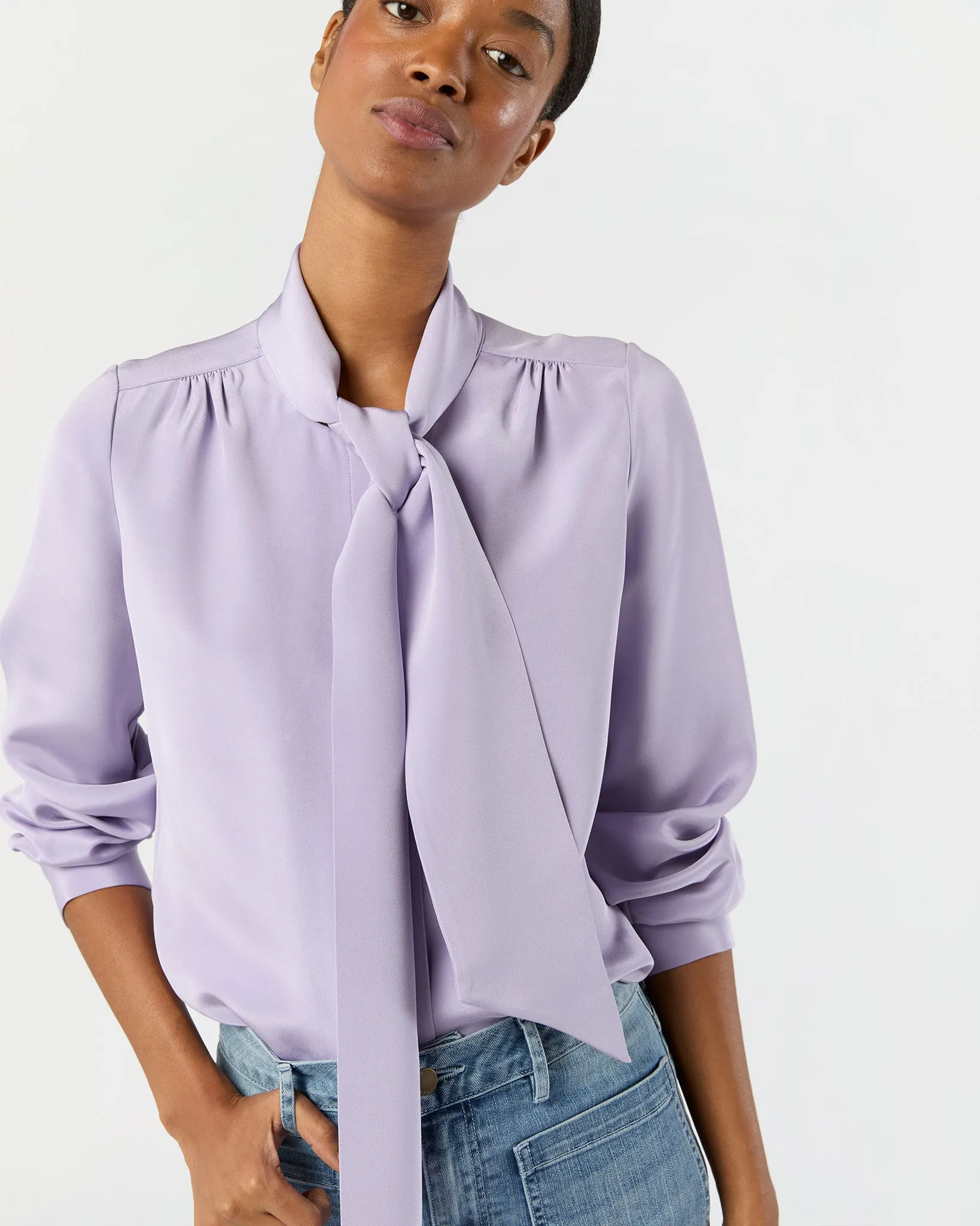 Tie-Neck Blouse in Lavender Silk Crepe de Chine sold by Mashburn product image thumbnail 2