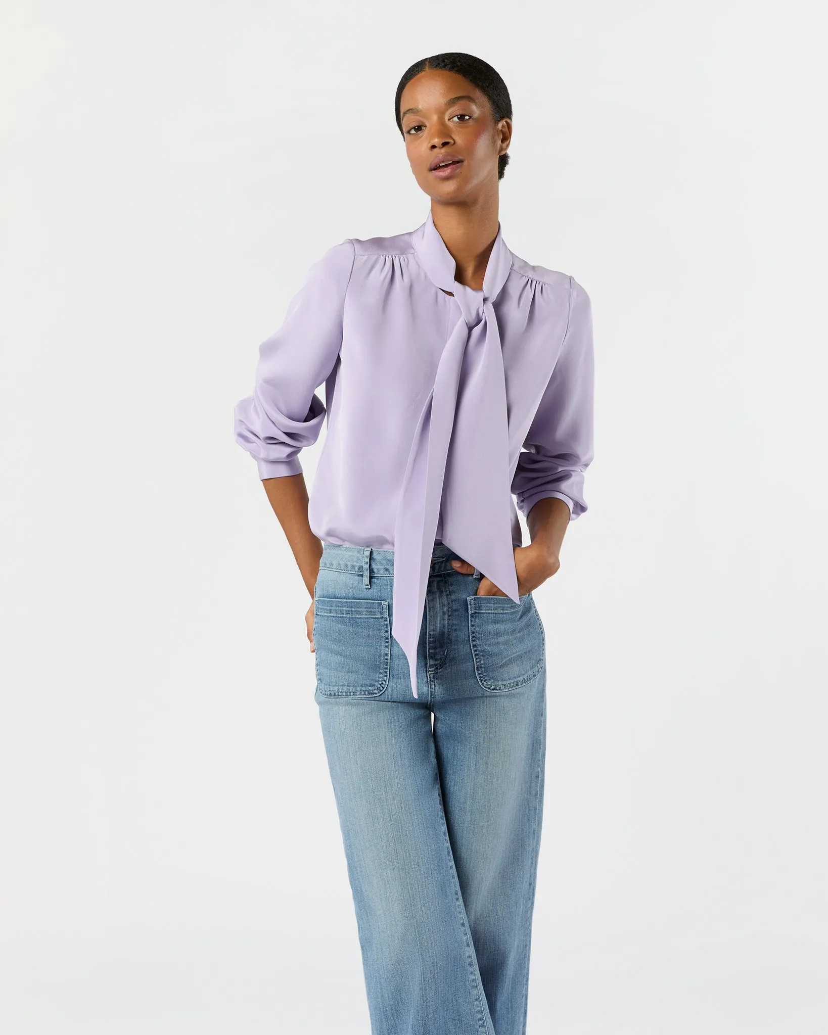 Tie-Neck Blouse in Lavender Silk Crepe de Chine sold by Mashburn product image thumbnail 5