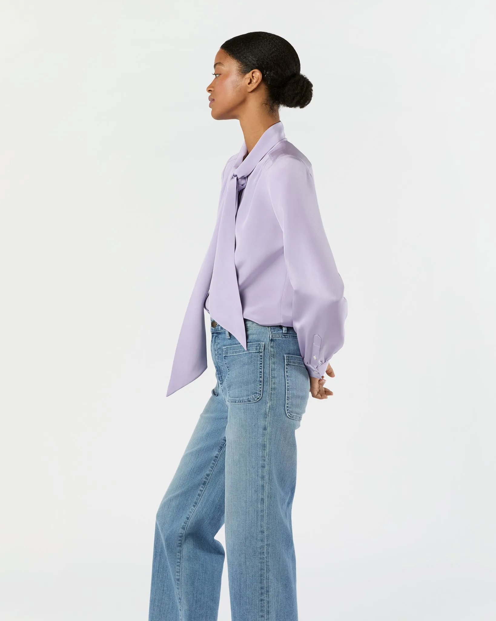 Tie-Neck Blouse in Lavender Silk Crepe de Chine sold by Mashburn product image thumbnail 3