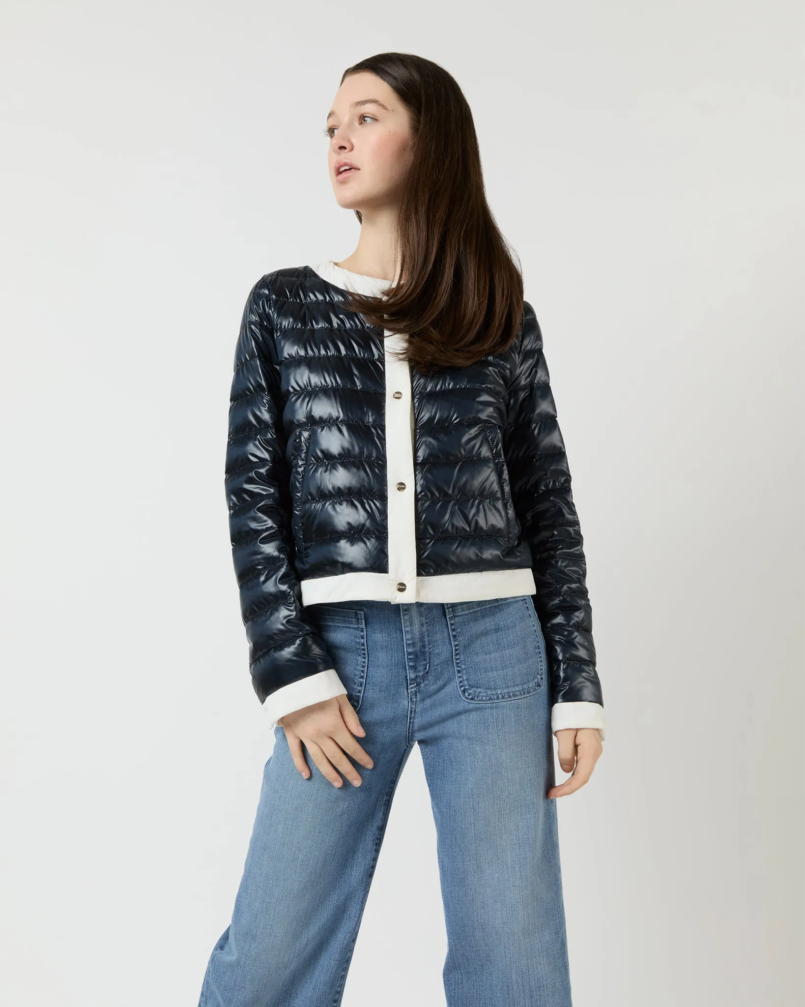 Short Jacket with Matte Trim in Navy sold by Mashburn