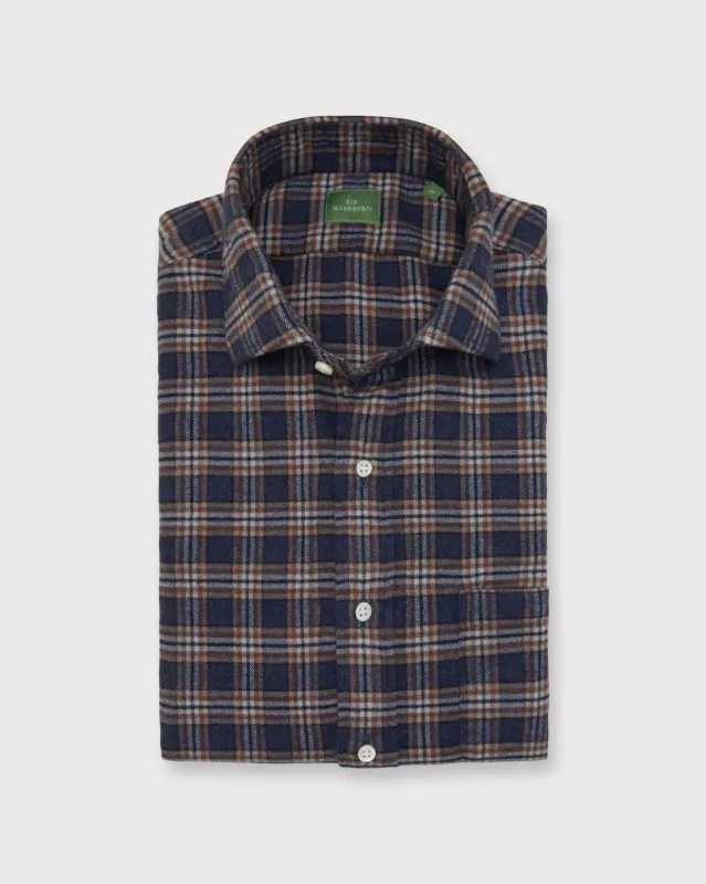 Spread Collar Sport Shirt in Slate/Khaki/Navy Plaid Flannel sold by Mashburn