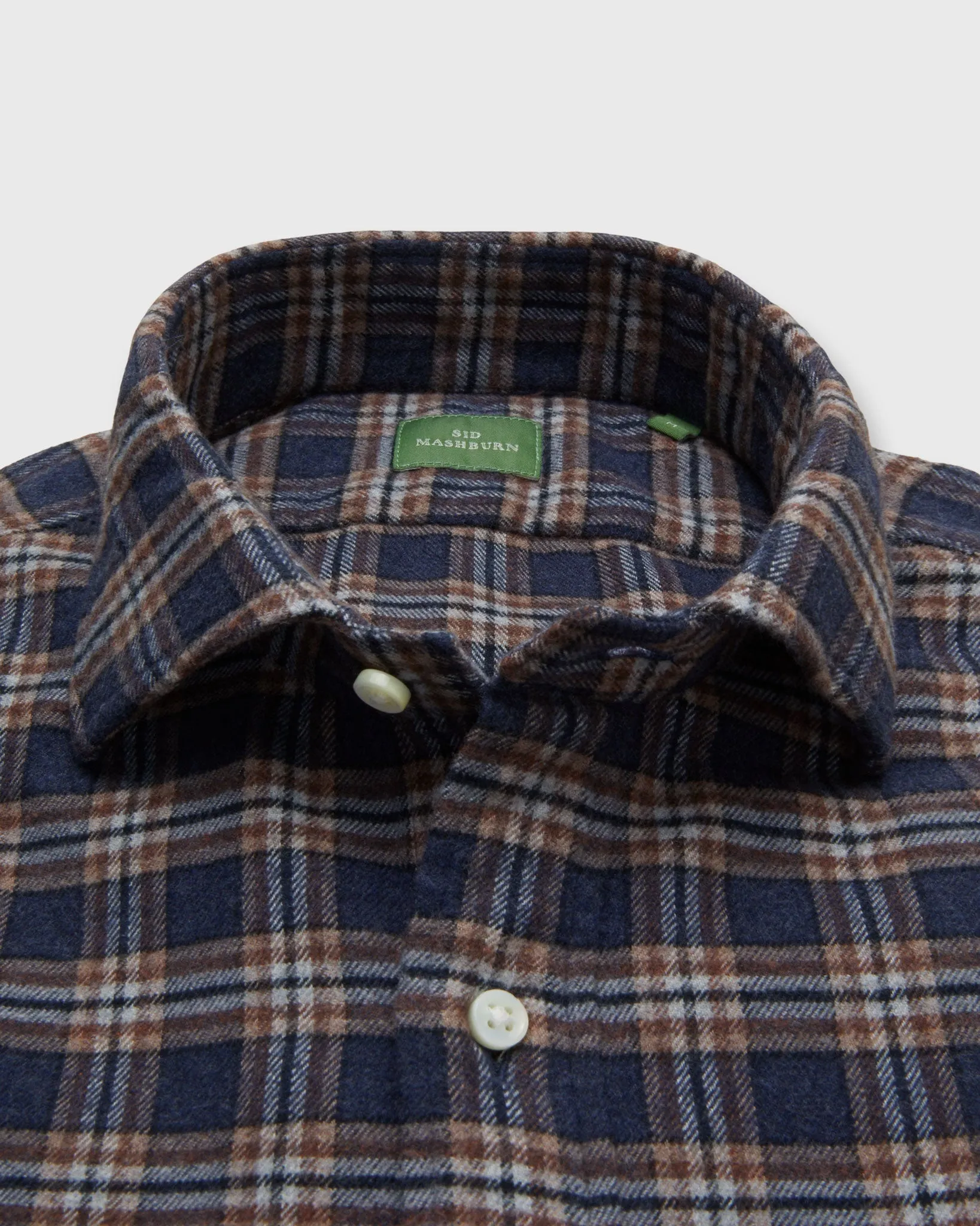Spread Collar Sport Shirt in Slate/Khaki/Navy Plaid Flannel sold by Mashburn product image thumbnail 2