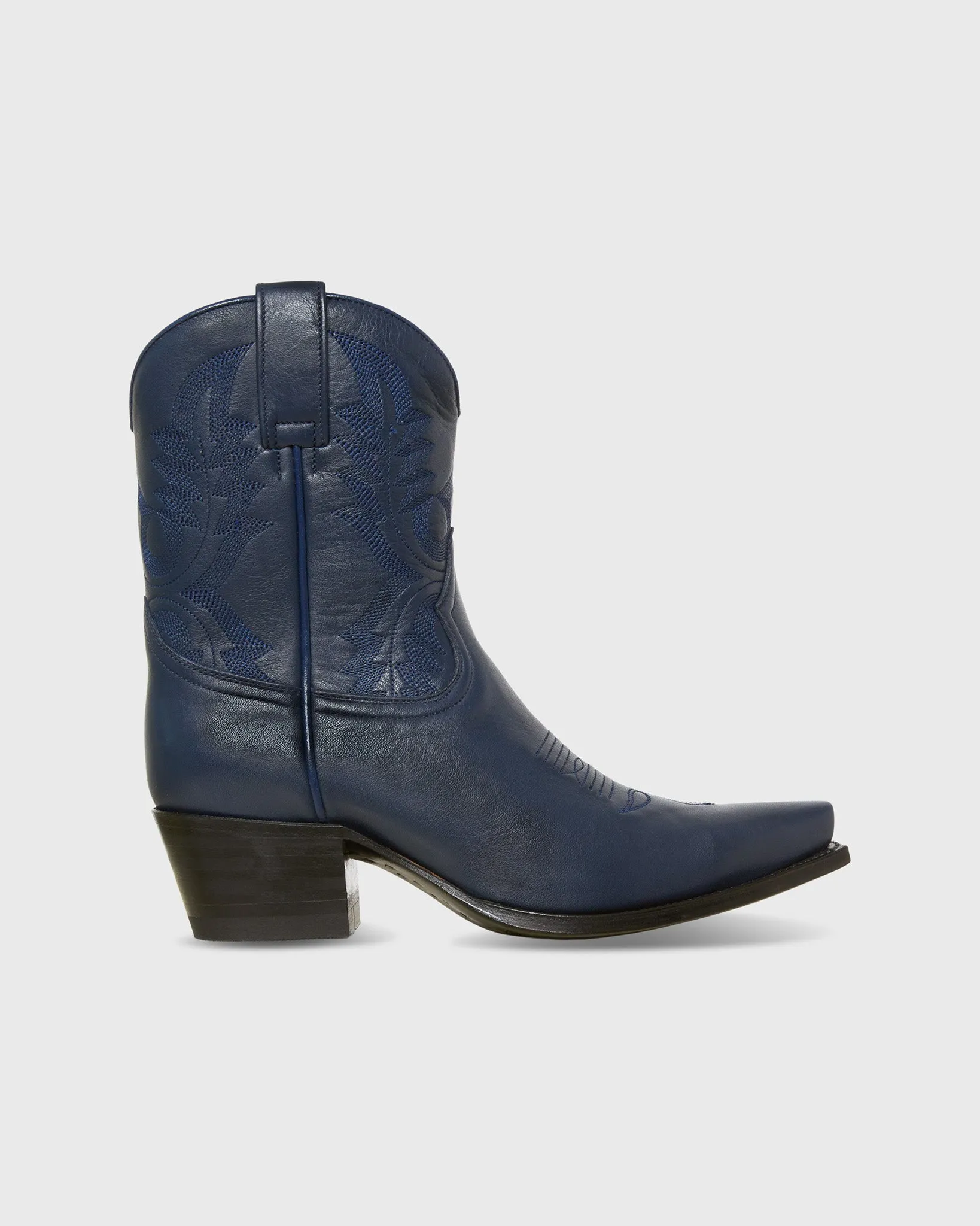Marie Cowboy Boot in Navy Leather sold by Mashburn