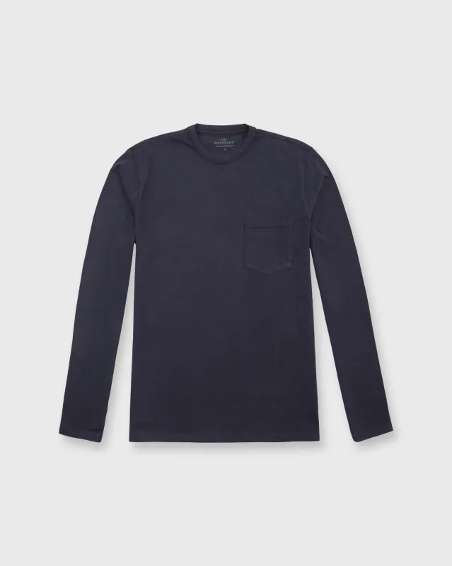 Long-Sleeved Pocket Tee in Navy Heavy Jersey made by Sid Mashburn