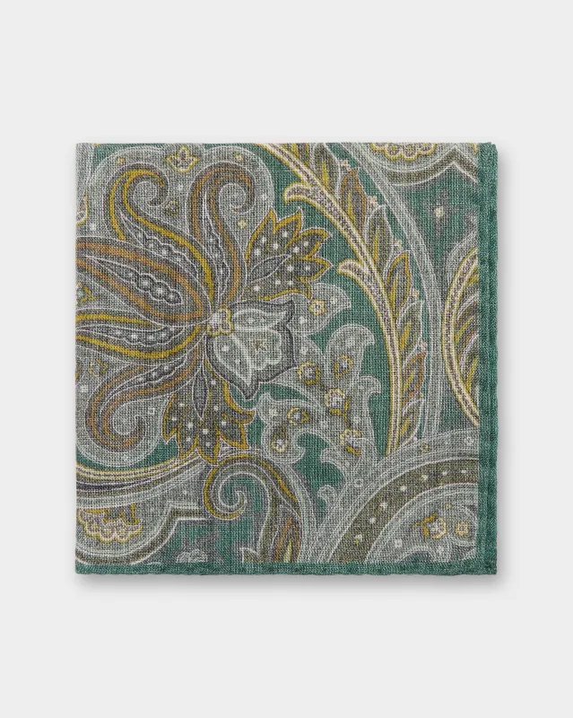 Wool/Silk Pocket Square in Midnight/Olive Paisley sold by Mashburn